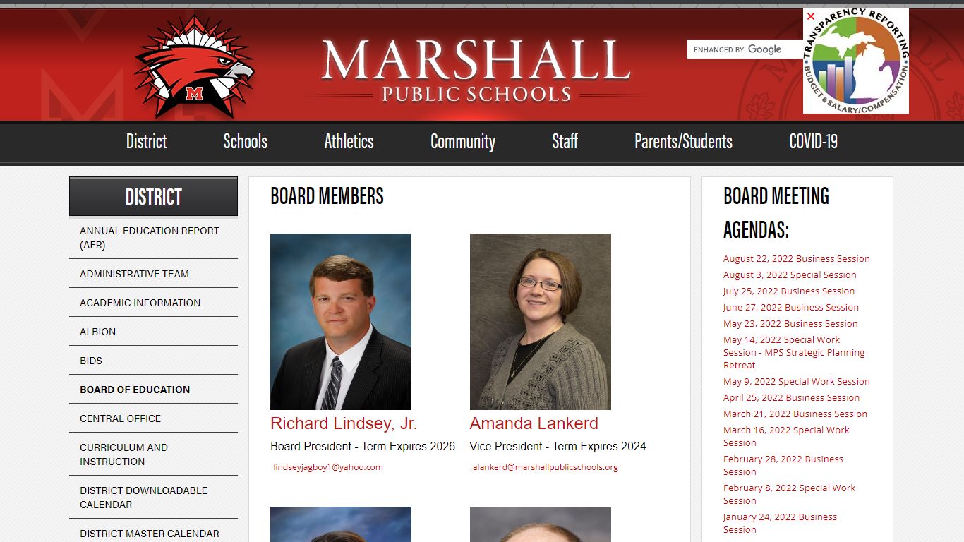 Board of Education - marshall.k12.mi.us